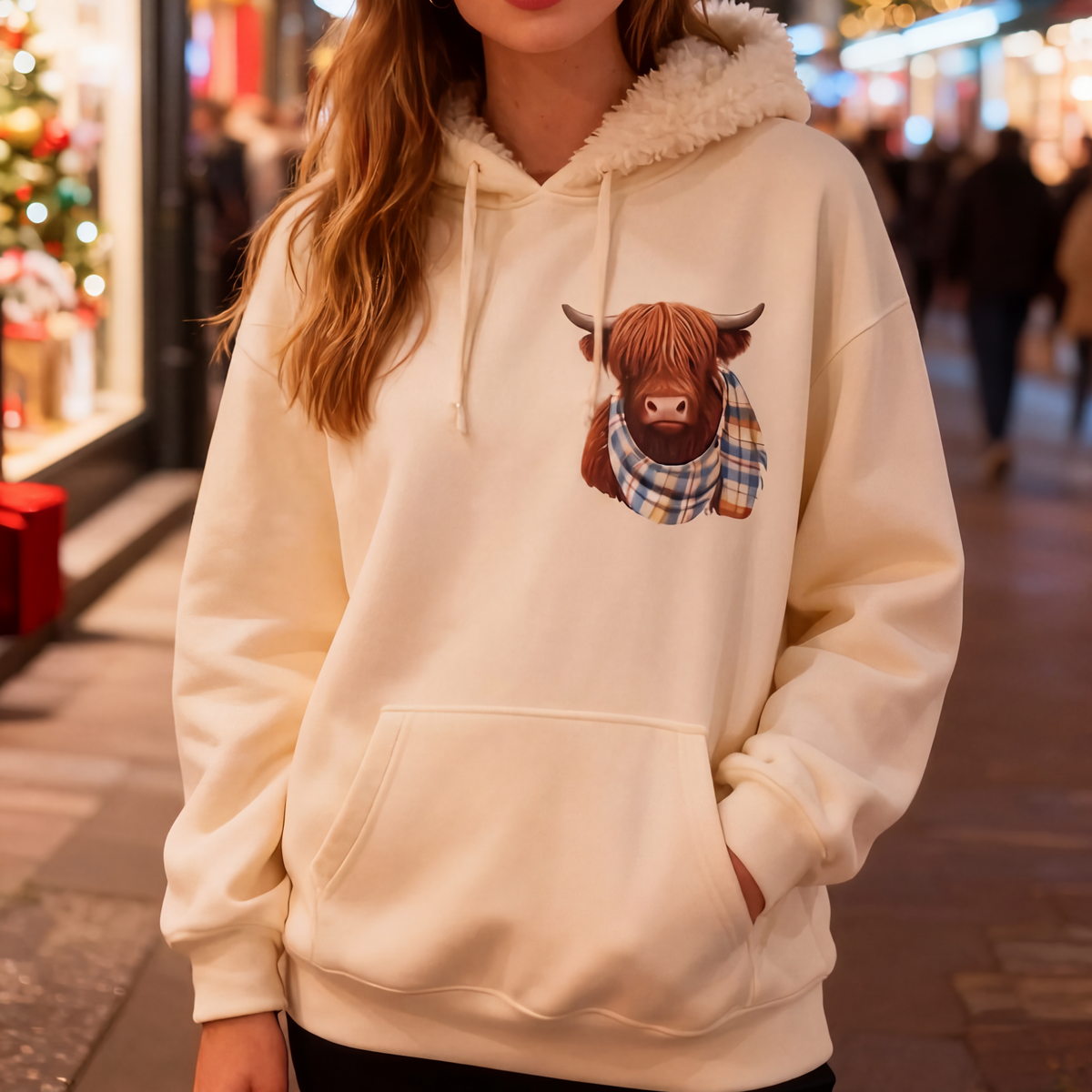 🐮 50% RABATT!!🎁Niedliches Kapuzensweatshirt mit kuscheligem Fleecefutter, Highland-Kuh-Motiv-3