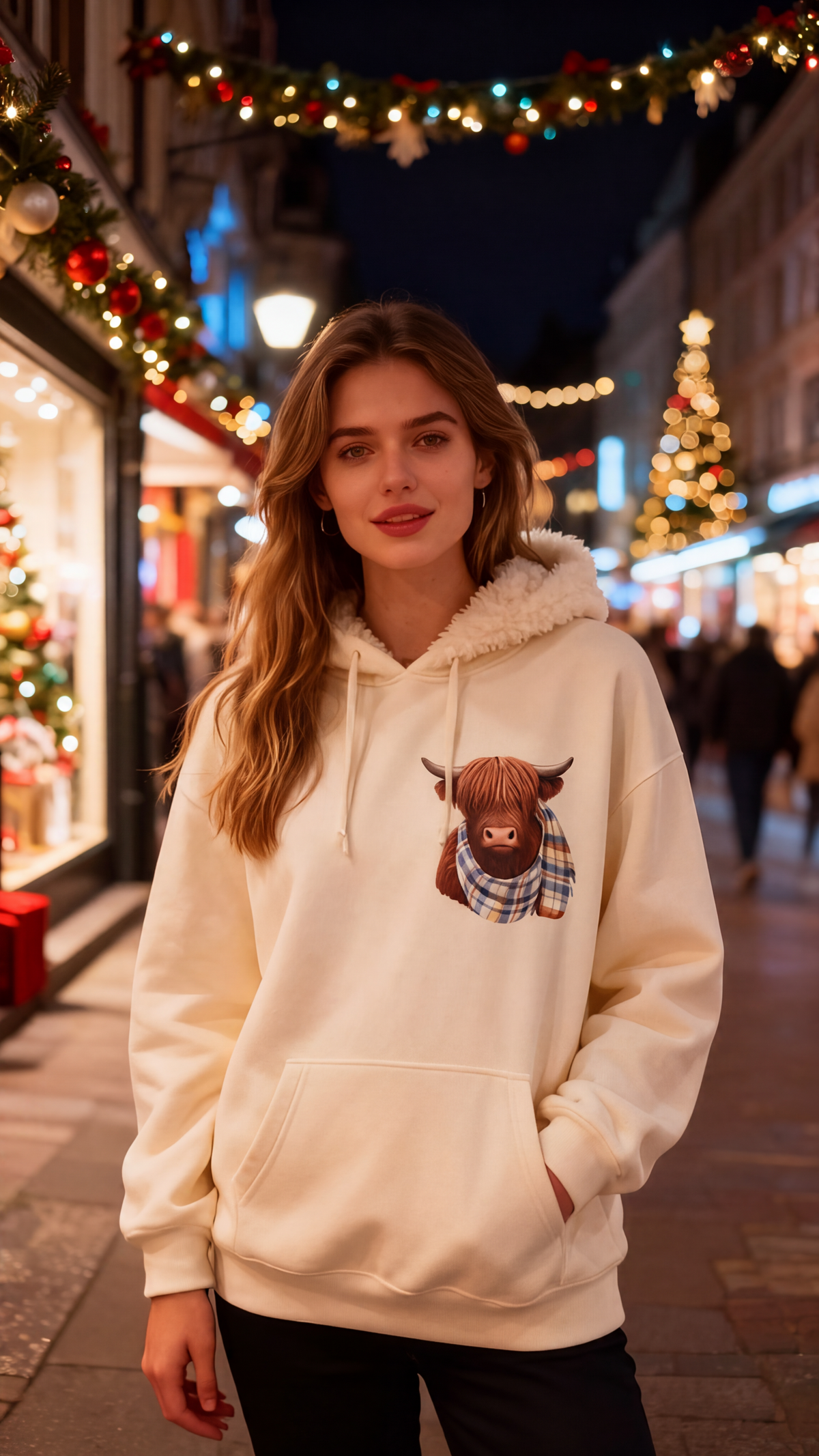 🐮 50% RABATT!!🎁Niedliches Kapuzensweatshirt mit kuscheligem Fleecefutter, Highland-Kuh-Motiv-4