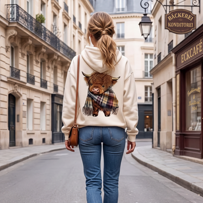🐮 50% RABATT!!🎁Niedliches Kapuzensweatshirt mit kuscheligem Fleecefutter, Highland-Kuh-Motiv-6