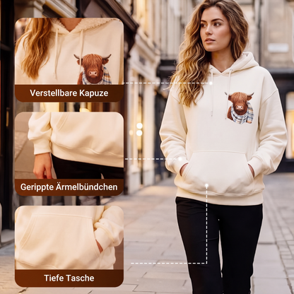 🐮 50% RABATT!!🎁Niedliches Kapuzensweatshirt mit kuscheligem Fleecefutter, Highland-Kuh-Motiv-9