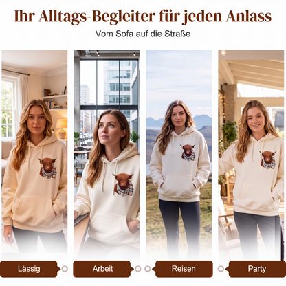 🐮 50% RABATT!!🎁Niedliches Kapuzensweatshirt mit kuscheligem Fleecefutter, Highland-Kuh-Motiv-12