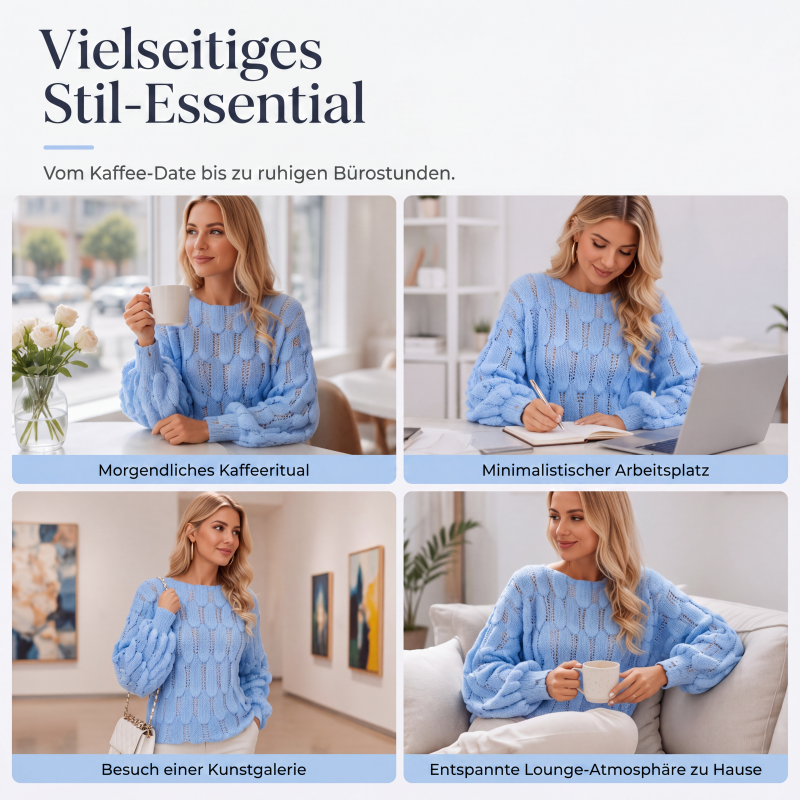 Locker sitzender Damen-Strickpullover mit Lochmuster-5