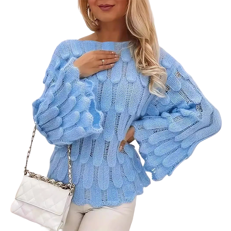 Locker sitzender Damen-Strickpullover mit Lochmuster-10