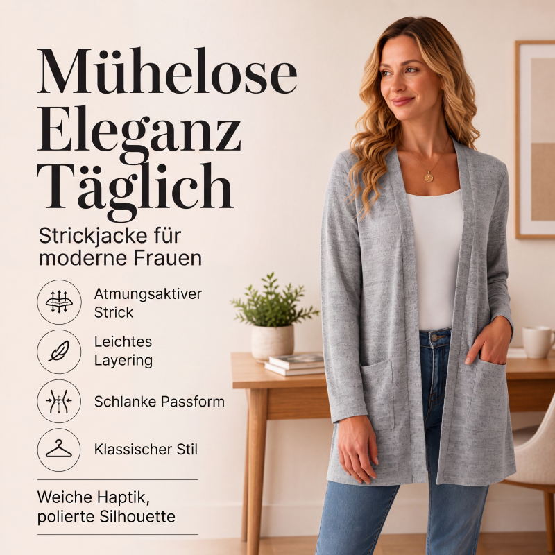 🧶 50 % RABATT – Lässige Damen-Cardigan mit offener Vorderseite & Taschen | Gemütlicher Layering-Look für jeden Tag ✨