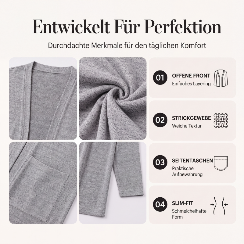 🧶 50 % RABATT – Lässige Damen-Cardigan mit offener Vorderseite & Taschen | Gemütlicher Layering-Look für jeden Tag ✨-1