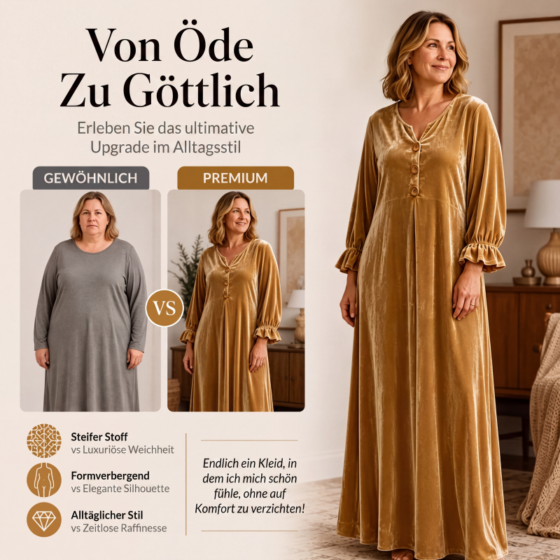 👗 50 % RABATT – Elegantes Damen Samt-Maxikleid mit Rüschenärmeln | Luxuriöser Vintage-Look für besondere Momente ✨-3