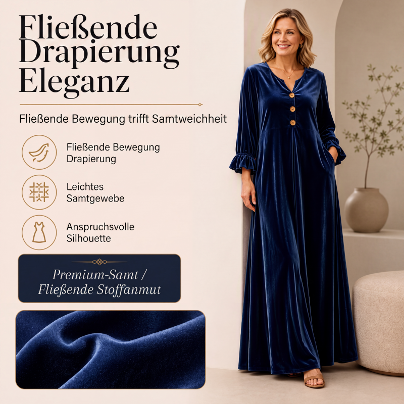👗 50 % RABATT – Elegantes Damen Samt-Maxikleid mit Rüschenärmeln | Luxuriöser Vintage-Look für besondere Momente ✨-4