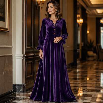👗 50 % RABATT – Elegantes Damen Samt-Maxikleid mit Rüschenärmeln | Luxuriöser Vintage-Look für besondere Momente ✨-6