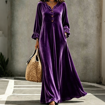 👗 50 % RABATT – Elegantes Damen Samt-Maxikleid mit Rüschenärmeln | Luxuriöser Vintage-Look für besondere Momente ✨-13