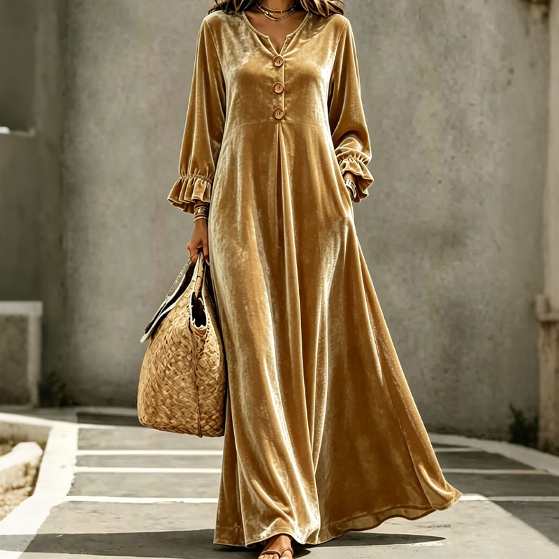 👗 50 % RABATT – Elegantes Damen Samt-Maxikleid mit Rüschenärmeln | Luxuriöser Vintage-Look für besondere Momente ✨-11