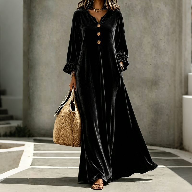 👗 50 % RABATT – Elegantes Damen Samt-Maxikleid mit Rüschenärmeln | Luxuriöser Vintage-Look für besondere Momente ✨-10