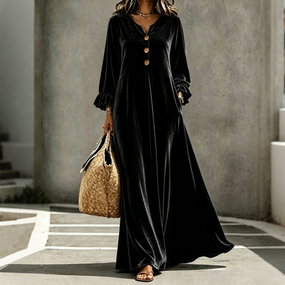 👗 50 % RABATT – Elegantes Damen Samt-Maxikleid mit Rüschenärmeln | Luxuriöser Vintage-Look für besondere Momente ✨-10