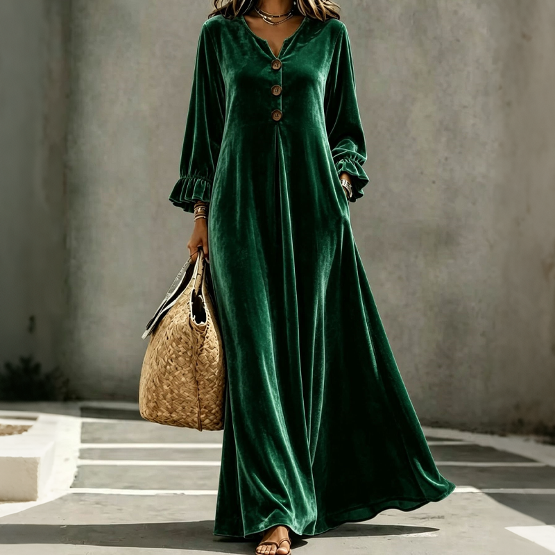 👗 50 % RABATT – Elegantes Damen Samt-Maxikleid mit Rüschenärmeln | Luxuriöser Vintage-Look für besondere Momente ✨-8