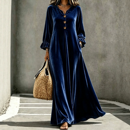 👗 50 % RABATT – Elegantes Damen Samt-Maxikleid mit Rüschenärmeln | Luxuriöser Vintage-Look für besondere Momente ✨-12