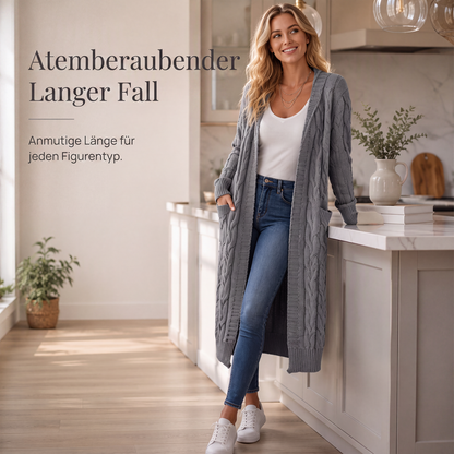 📢📢50 % Rabatt！🎉Lange Strickjacke mit Kapuze und Taschen für Damen-1