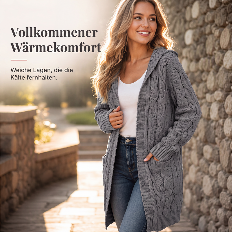 📢📢50 % Rabatt！🎉Lange Strickjacke mit Kapuze und Taschen für Damen-2
