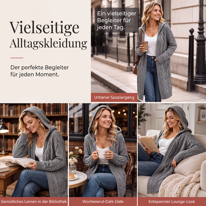 📢📢50 % Rabatt！🎉Lange Strickjacke mit Kapuze und Taschen für Damen-4