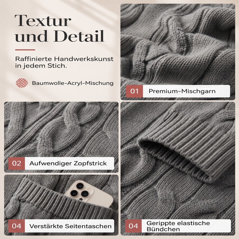 📢📢50 % Rabatt！🎉Lange Strickjacke mit Kapuze und Taschen für Damen-5