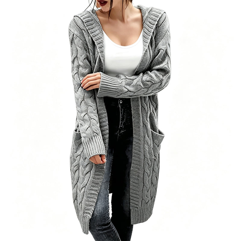 📢📢50 % Rabatt！🎉Lange Strickjacke mit Kapuze und Taschen für Damen-9