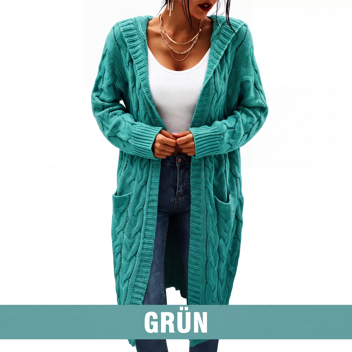 📢📢50 % Rabatt！🎉Lange Strickjacke mit Kapuze und Taschen für Damen-11