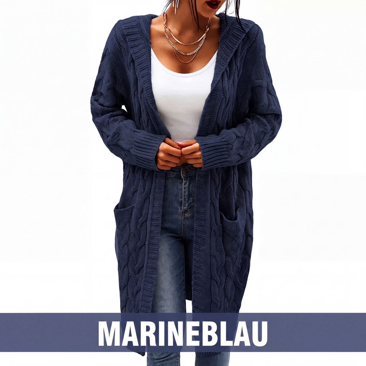 📢📢50 % Rabatt！🎉Lange Strickjacke mit Kapuze und Taschen für Damen-12