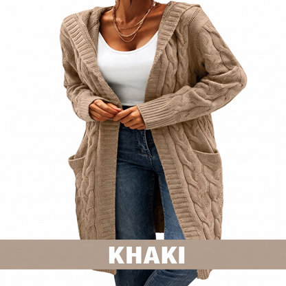 📢📢50 % Rabatt！🎉Lange Strickjacke mit Kapuze und Taschen für Damen-13