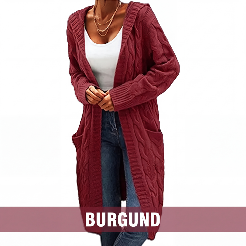 📢📢50 % Rabatt！🎉Lange Strickjacke mit Kapuze und Taschen für Damen-15