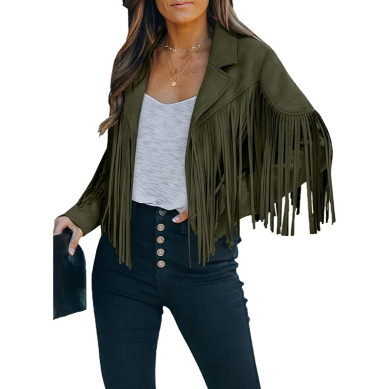 🍁Herbst-Favorit – 50 % Rabatt！⭐Lässige Fransenjacke für Damen mit langen Ärmeln-9