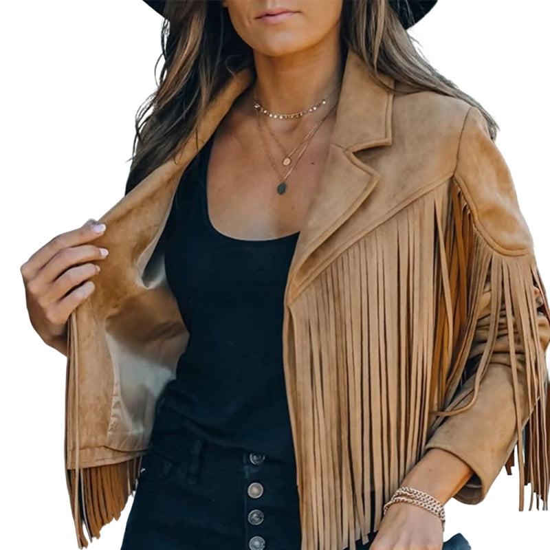 🍁Herbst-Favorit – 50 % Rabatt！⭐Lässige Fransenjacke für Damen mit langen Ärmeln-12