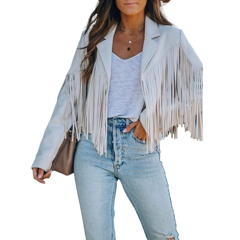 🍁Herbst-Favorit – 50 % Rabatt！⭐Lässige Fransenjacke für Damen mit langen Ärmeln-13