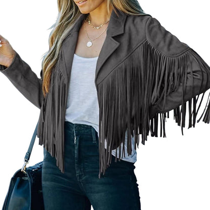🍁Herbst-Favorit – 50 % Rabatt！⭐Lässige Fransenjacke für Damen mit langen Ärmeln-10