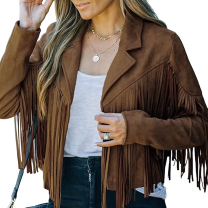 🍁Herbst-Favorit – 50 % Rabatt！⭐Lässige Fransenjacke für Damen mit langen Ärmeln-14