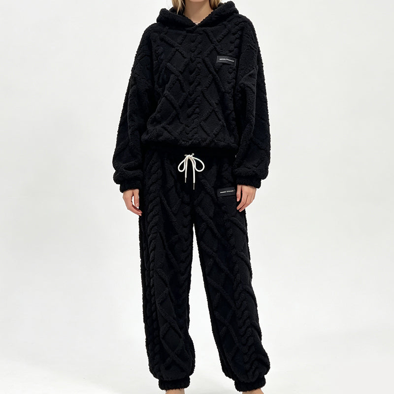 📢📢50%Rabatt!!!🎉✨Plüsch-Zopfmuster-Kapuzenpullover und -Hosen-Set für Damen-10