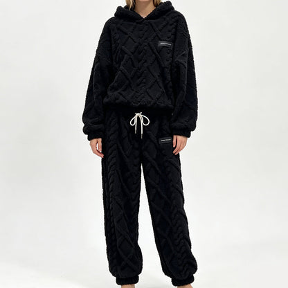 📢📢50%Rabatt!!!🎉✨Plüsch-Zopfmuster-Kapuzenpullover und -Hosen-Set für Damen-10