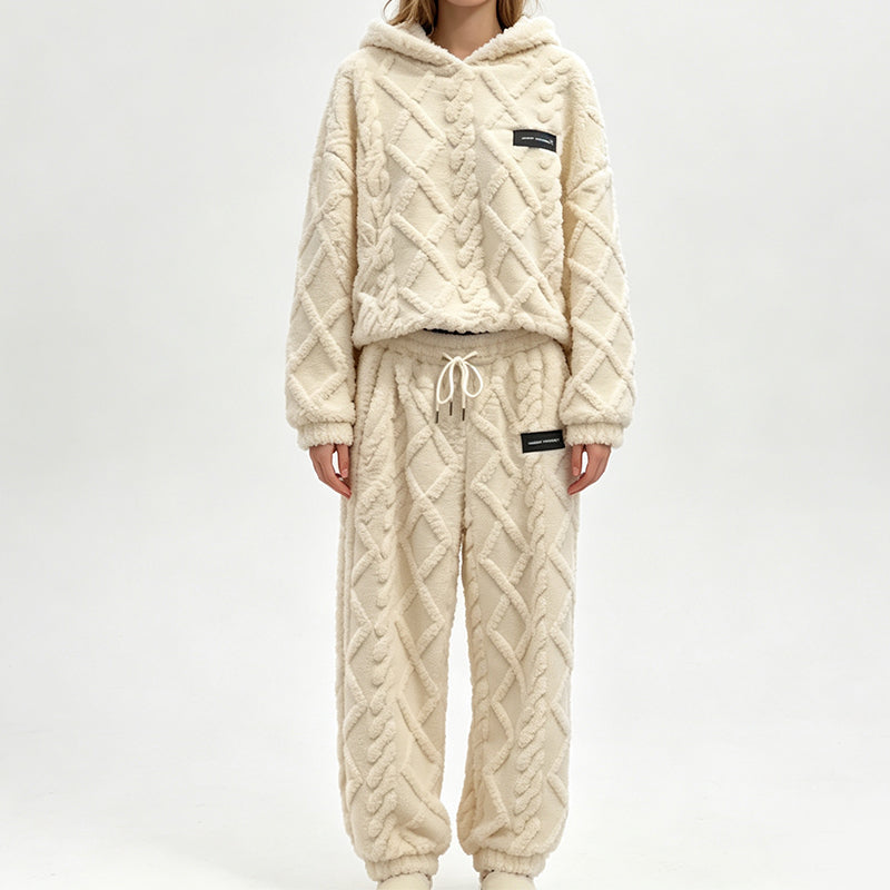 📢📢50%Rabatt!!!🎉✨Plüsch-Zopfmuster-Kapuzenpullover und -Hosen-Set für Damen-11
