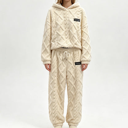 📢📢50%Rabatt!!!🎉✨Plüsch-Zopfmuster-Kapuzenpullover und -Hosen-Set für Damen-11