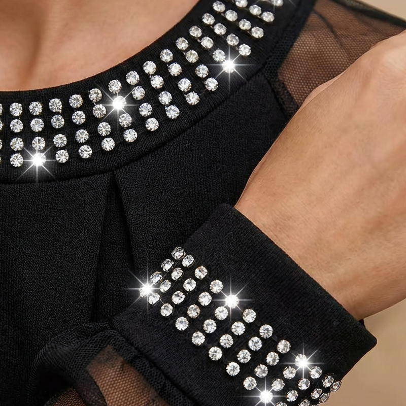 Elegantes Paillettentop für Damen mit transparenten Mesh-Ärmeln-1