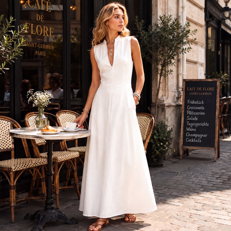 📢📢50%Rabatt!!!🎉✨Maxikleid für Damen mit tiefem V-Ausschnitt und ärmellosem Schnitt-9