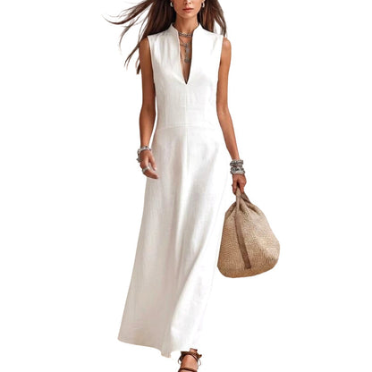 📢📢50%Rabatt!!!🎉✨Maxikleid für Damen mit tiefem V-Ausschnitt und ärmellosem Schnitt-1