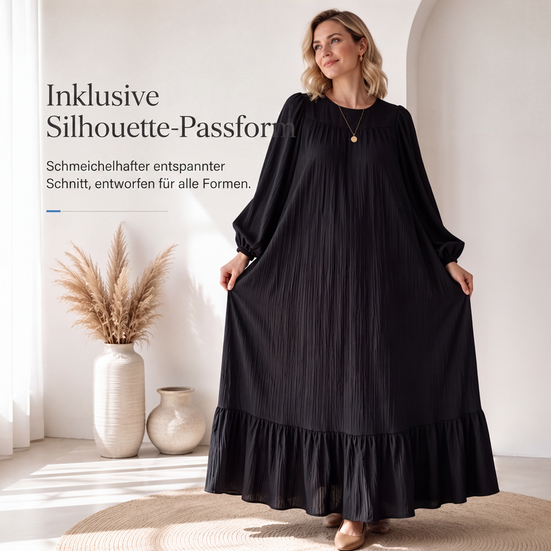 👗 50 % RABATT | Mühelose Eleganz für jeden Tag – Langarm-Maxi-Kleid mit Volantsaum-2
