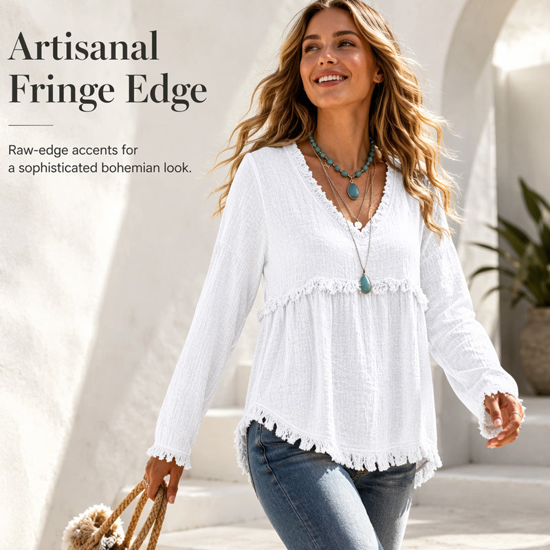 📢📢50%Rabatt!!!🎉⌛Zeitlich begrenztes Angebot – Damen lässiges V-Ausschnitt-Langarm-Oberteil-2