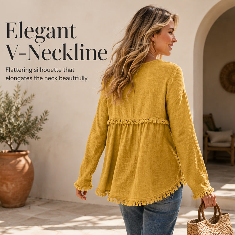 📢📢50%Rabatt!!!🎉⌛Zeitlich begrenztes Angebot – Damen lässiges V-Ausschnitt-Langarm-Oberteil-3