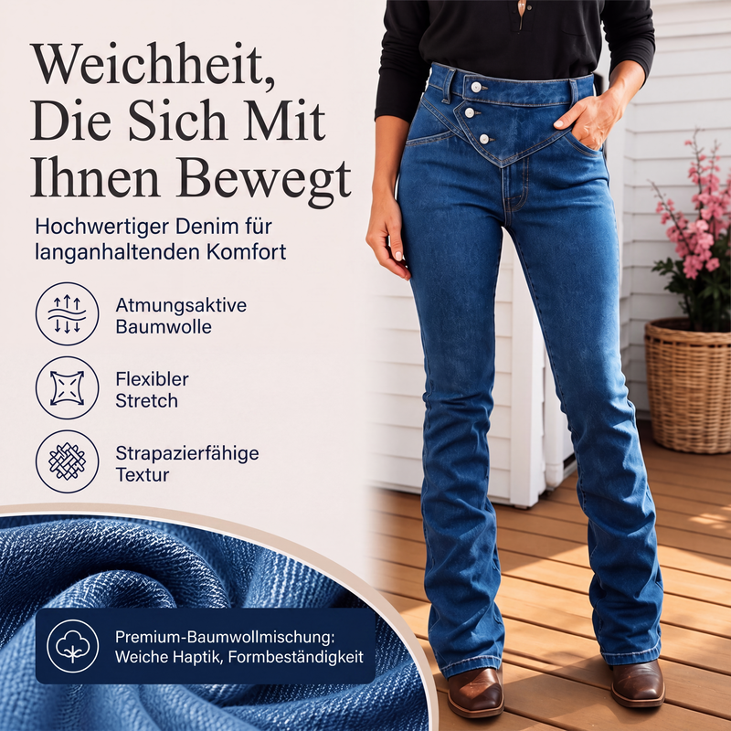 Taillenhohe asymmetrische Crossover-Jeans für Damen-3