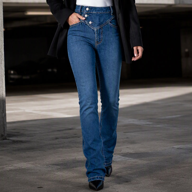 Taillenhohe asymmetrische Crossover-Jeans für Damen-11