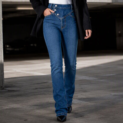 Taillenhohe asymmetrische Crossover-Jeans für Damen-11