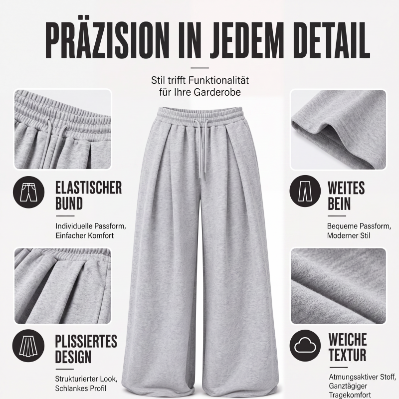 Legere plissierte Weite-Bein-Sweathose für Damen-1