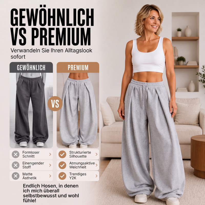 Legere plissierte Weite-Bein-Sweathose für Damen-3