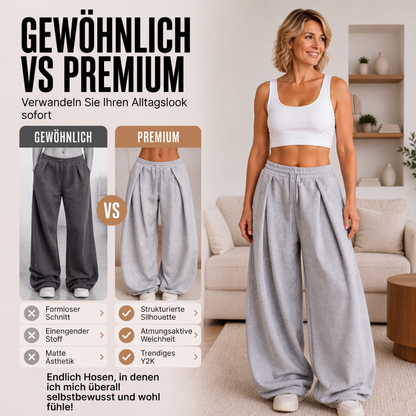 Legere plissierte Weite-Bein-Sweathose für Damen-3