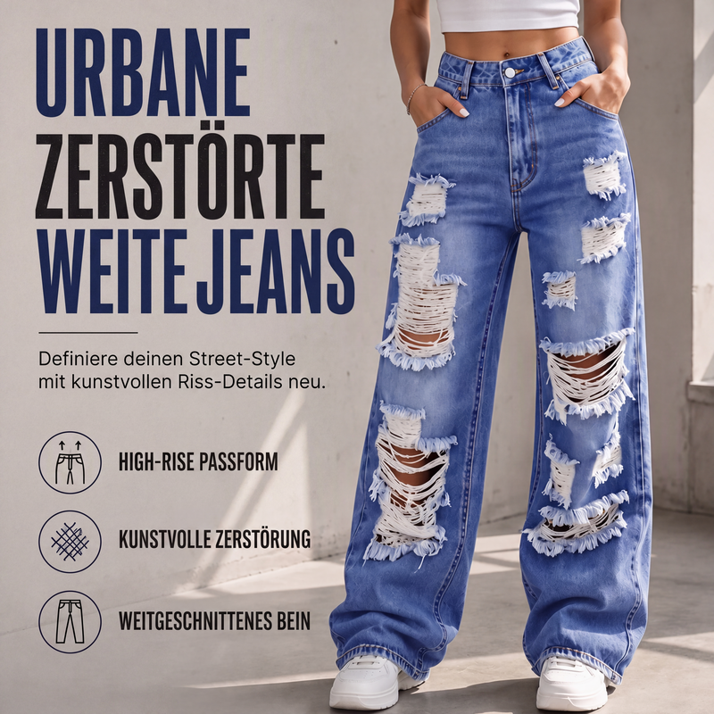 📢📢50%Rabatt!!!🎉⭐Weite Jeans für Damen mit Rissen, Destroyed-Effekt und hoher Taille-2