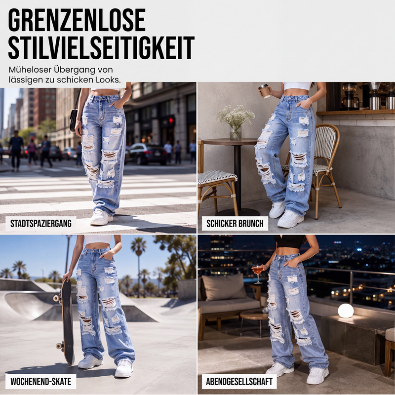 📢📢50%Rabatt!!!🎉⭐Weite Jeans für Damen mit Rissen, Destroyed-Effekt und hoher Taille-4